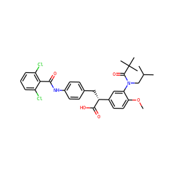 COc1ccc([C@@H](Cc2ccc(NC(=O)c3c(Cl)cccc3Cl)cc2)C(=O)O)cc1N(CC(C)C)C(=O)C(C)(C)C ZINC000028338758
