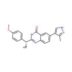 COc1ccc([C@@H](N)c2nc3ccc(-c4c[nH]nc4C)cc3c(=O)[nH]2)cc1 ZINC000095585922