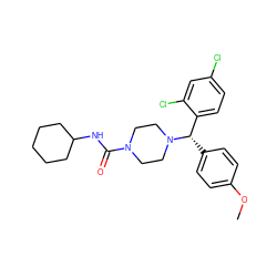 COc1ccc([C@@H](c2ccc(Cl)cc2Cl)N2CCN(C(=O)NC3CCCCC3)CC2)cc1 ZINC000049113651