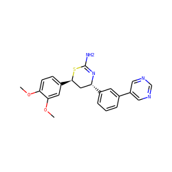 COc1ccc([C@@H]2C[C@@H](c3cccc(-c4cncnc4)c3)N=C(N)S2)cc1OC ZINC000221395037