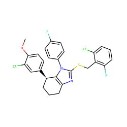 COc1ccc([C@@H]2CCCc3nc(SCc4c(F)cccc4Cl)n(-c4ccc(F)cc4)c32)cc1Cl ZINC001772657335