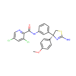 COc1ccc([C@]2(c3cccc(NC(=O)c4ncc(Cl)cc4Cl)c3)CSC(N)=N2)cc1 ZINC000147045540