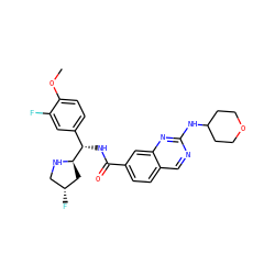 COc1ccc([C@H](NC(=O)c2ccc3cnc(NC4CCOCC4)nc3c2)[C@H]2C[C@H](F)CN2)cc1F ZINC000207542746