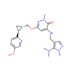 COc1ccc([C@H]2C[C@@H]2COc2cc(NCc3cnn(C)c3N(C)C)c(=O)n(C)n2)nc1 ZINC000218365446