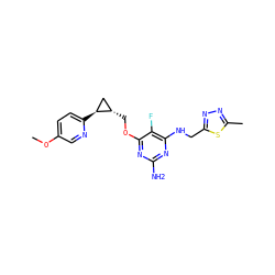 COc1ccc([C@H]2C[C@@H]2COc2nc(N)nc(NCc3nnc(C)s3)c2F)nc1 ZINC000205803355