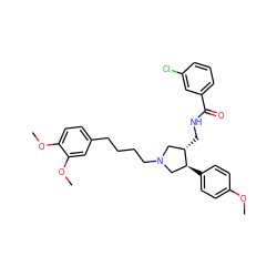 COc1ccc([C@H]2CN(CCCCc3ccc(OC)c(OC)c3)C[C@@H]2CNC(=O)c2cccc(Cl)c2)cc1 ZINC000071330880