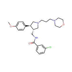 COc1ccc([C@H]2CN(CCCN3CCOCC3)C[C@@H]2CNC(=O)c2cccc(Cl)c2)cc1 ZINC000071330087