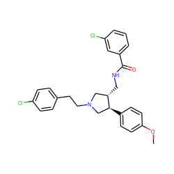 COc1ccc([C@H]2CN(CCc3ccc(Cl)cc3)C[C@@H]2CNC(=O)c2cccc(Cl)c2)cc1 ZINC000071316333