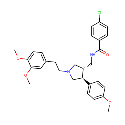 COc1ccc([C@H]2CN(CCc3ccc(OC)c(OC)c3)C[C@@H]2CNC(=O)c2ccc(Cl)cc2)cc1 ZINC000071329632