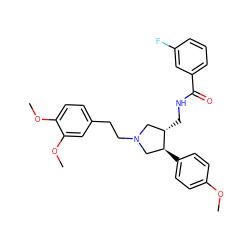 COc1ccc([C@H]2CN(CCc3ccc(OC)c(OC)c3)C[C@@H]2CNC(=O)c2cccc(F)c2)cc1 ZINC000071319363