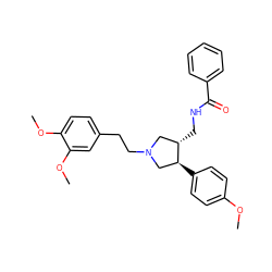 COc1ccc([C@H]2CN(CCc3ccc(OC)c(OC)c3)C[C@@H]2CNC(=O)c2ccccc2)cc1 ZINC000071319353