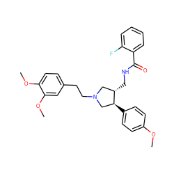 COc1ccc([C@H]2CN(CCc3ccc(OC)c(OC)c3)C[C@@H]2CNC(=O)c2ccccc2F)cc1 ZINC000071315916