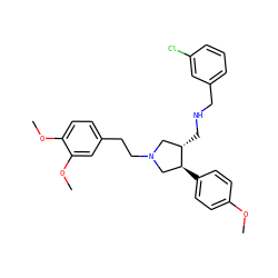 COc1ccc([C@H]2CN(CCc3ccc(OC)c(OC)c3)C[C@@H]2CNCc2cccc(Cl)c2)cc1 ZINC000071318226