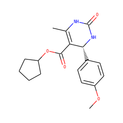 COc1ccc([C@H]2NC(=O)NC(C)=C2C(=O)OC2CCCC2)cc1 ZINC000000039356