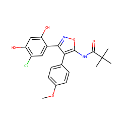 COc1ccc(-c2c(-c3cc(Cl)c(O)cc3O)noc2NC(=O)C(C)(C)C)cc1 ZINC000299831525