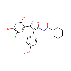 COc1ccc(-c2c(-c3cc(Cl)c(O)cc3O)noc2NC(=O)C2CCCCC2)cc1 ZINC000299836158