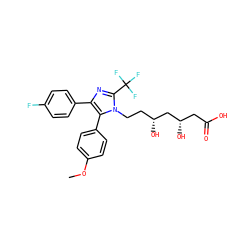 COc1ccc(-c2c(-c3ccc(F)cc3)nc(C(F)(F)F)n2CC[C@@H](O)C[C@@H](O)CC(=O)O)cc1 ZINC000013833948