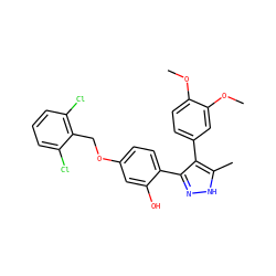 COc1ccc(-c2c(-c3ccc(OCc4c(Cl)cccc4Cl)cc3O)n[nH]c2C)cc1OC ZINC000009187797
