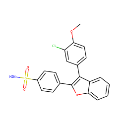 COc1ccc(-c2c(-c3ccc(S(N)(=O)=O)cc3)oc3ccccc23)cc1Cl ZINC000026405031