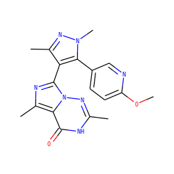 COc1ccc(-c2c(-c3nc(C)c4c(=O)[nH]c(C)nn34)c(C)nn2C)cn1 ZINC001772628638