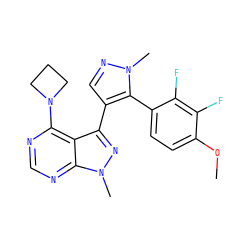 COc1ccc(-c2c(-c3nn(C)c4ncnc(N5CCC5)c34)cnn2C)c(F)c1F ZINC000169706119