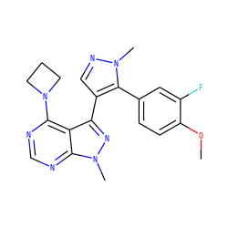 COc1ccc(-c2c(-c3nn(C)c4ncnc(N5CCC5)c34)cnn2C)cc1F ZINC000169706106