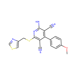 COc1ccc(-c2c(C#N)c(N)nc(SCc3cscn3)c2C#N)cc1 ZINC000473137262