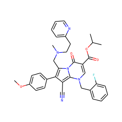 COc1ccc(-c2c(C#N)c3n(Cc4ccccc4F)cc(C(=O)OC(C)C)c(=O)n3c2CN(C)CCc2ccccn2)cc1 ZINC000027321978