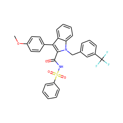 COc1ccc(-c2c(C(=O)NS(=O)(=O)c3ccccc3)n(Cc3cccc(C(F)(F)F)c3)c3ccccc23)cc1 ZINC000001911737