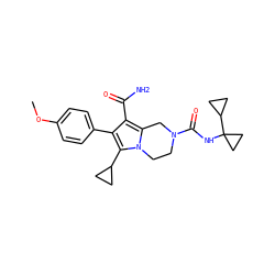 COc1ccc(-c2c(C(N)=O)c3n(c2C2CC2)CCN(C(=O)NC2(C4CC4)CC2)C3)cc1 ZINC001772615848