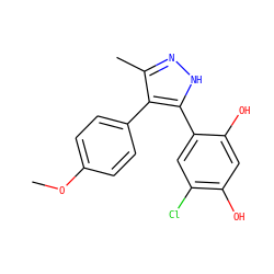 COc1ccc(-c2c(C)n[nH]c2-c2cc(Cl)c(O)cc2O)cc1 ZINC000004617888
