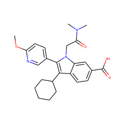COc1ccc(-c2c(C3CCCCC3)c3ccc(C(=O)O)cc3n2CC(=O)N(C)C)cn1 ZINC000013646688