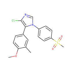 COc1ccc(-c2c(Cl)ncn2-c2ccc(S(C)(=O)=O)cc2)cc1C ZINC000013525208