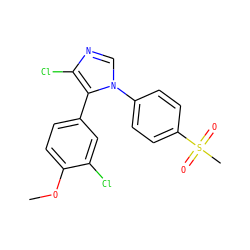 COc1ccc(-c2c(Cl)ncn2-c2ccc(S(C)(=O)=O)cc2)cc1Cl ZINC000000592936