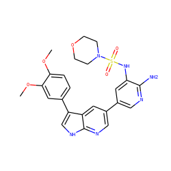 COc1ccc(-c2c[nH]c3ncc(-c4cnc(N)c(NS(=O)(=O)N5CCOCC5)c4)cc23)cc1OC ZINC000064559360