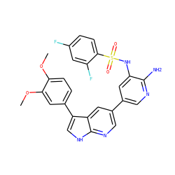 COc1ccc(-c2c[nH]c3ncc(-c4cnc(N)c(NS(=O)(=O)c5ccc(F)cc5F)c4)cc23)cc1OC ZINC000064559666