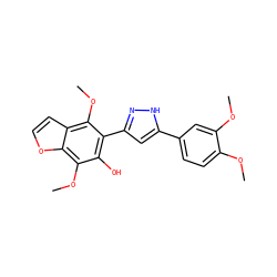 COc1ccc(-c2cc(-c3c(O)c(OC)c4occc4c3OC)n[nH]2)cc1OC ZINC000013124427