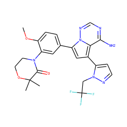 COc1ccc(-c2cc(-c3ccnn3CC(F)(F)F)c3c(N)ncnn23)cc1N1CCOC(C)(C)C1=O ZINC001772610752