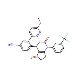 COc1ccc(-c2cc(C#N)ccc2[C@@H]2C3=C(CCC3=O)N(c3cccc(C(F)(F)F)c3)C(=O)N2C)cn1 ZINC001772613065