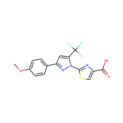 COc1ccc(-c2cc(C(F)(F)F)n(-c3nc(C(=O)O)cs3)n2)cc1 ZINC000004477279