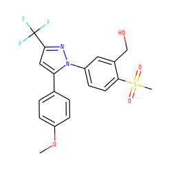 COc1ccc(-c2cc(C(F)(F)F)nn2-c2ccc(S(C)(=O)=O)c(CO)c2)cc1 ZINC000013588997