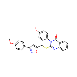 COc1ccc(-c2cc(CSc3nc4ccccc4c(=O)n3-c3ccc(OC)cc3)on2)cc1 ZINC000011203241