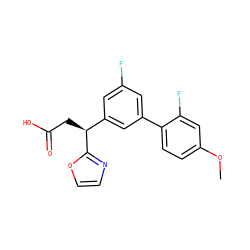 COc1ccc(-c2cc(F)cc([C@H](CC(=O)O)c3ncco3)c2)c(F)c1 ZINC001772590836