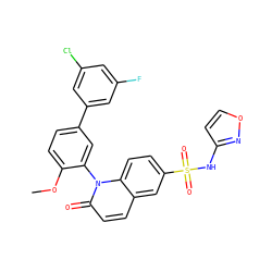 COc1ccc(-c2cc(F)cc(Cl)c2)cc1-n1c(=O)ccc2cc(S(=O)(=O)Nc3ccon3)ccc21 ZINC001772575269