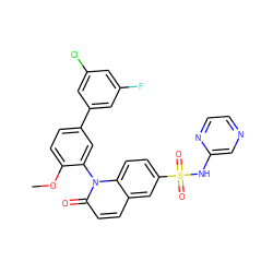 COc1ccc(-c2cc(F)cc(Cl)c2)cc1-n1c(=O)ccc2cc(S(=O)(=O)Nc3cnccn3)ccc21 ZINC001772585805
