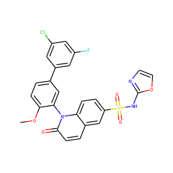 COc1ccc(-c2cc(F)cc(Cl)c2)cc1-n1c(=O)ccc2cc(S(=O)(=O)Nc3ncco3)ccc21 ZINC001772592441