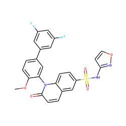 COc1ccc(-c2cc(F)cc(F)c2)cc1-n1c(=O)ccc2cc(S(=O)(=O)Nc3ccon3)ccc21 ZINC001772629830