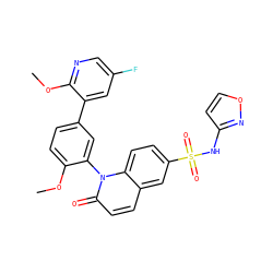 COc1ccc(-c2cc(F)cnc2OC)cc1-n1c(=O)ccc2cc(S(=O)(=O)Nc3ccon3)ccc21 ZINC001772645789
