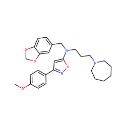 COc1ccc(-c2cc(N(CCCN3CCCCCC3)Cc3ccc4c(c3)OCO4)on2)cc1 ZINC000013437496
