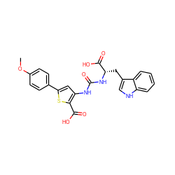 COc1ccc(-c2cc(NC(=O)N[C@@H](Cc3c[nH]c4ccccc34)C(=O)O)c(C(=O)O)s2)cc1 ZINC000299863141